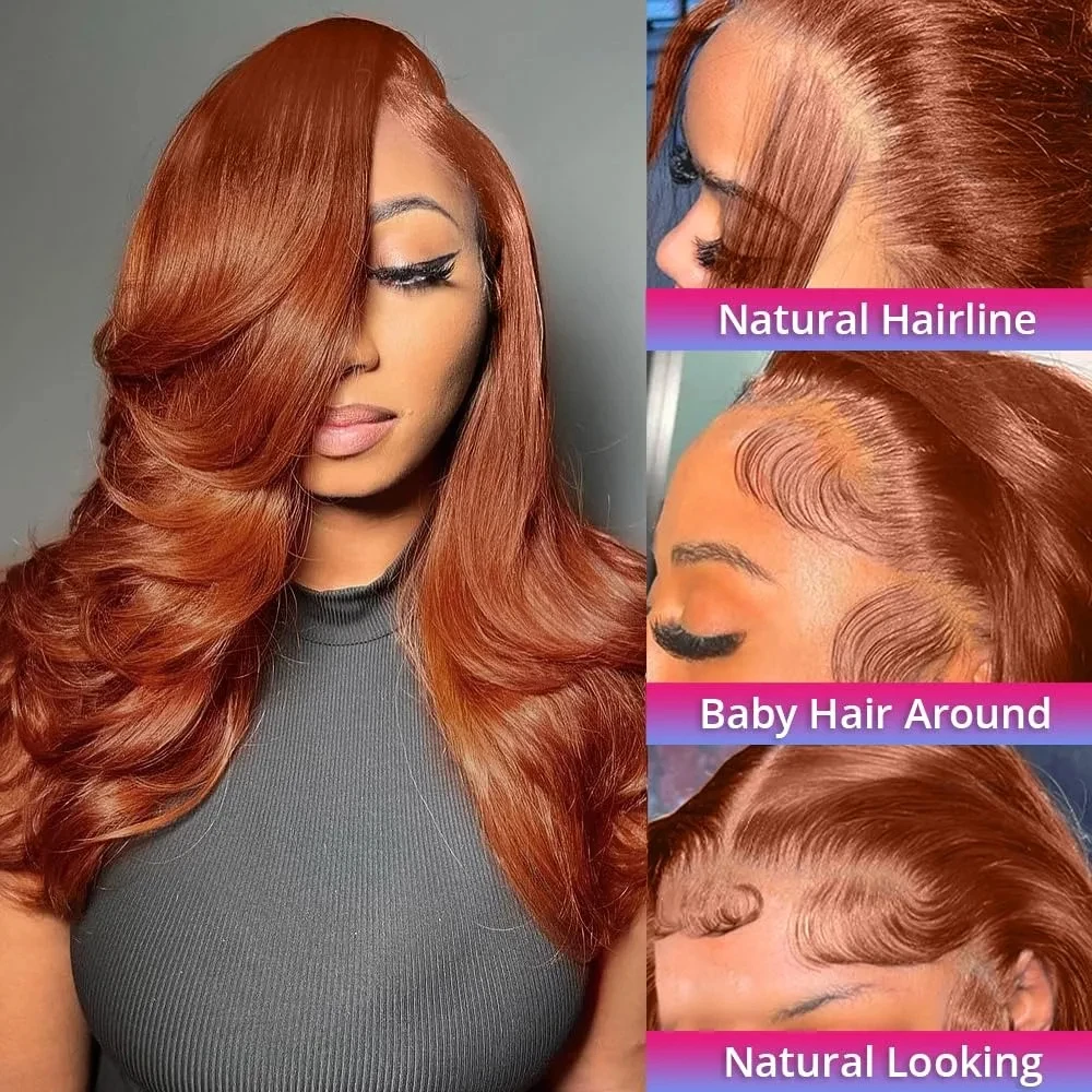 250 Density Reddish Brown 13x6 HD Lace Front Wigs Human Hair Red Colored Body Wave PrePlucked 13X4 Lace Frontal Wig For Women