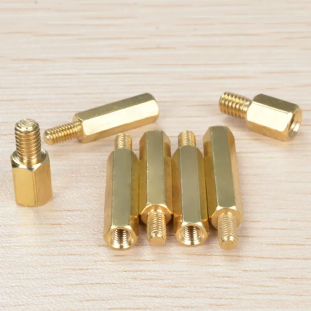50Pcs ExternaThread Dia M3 Brass Screw Male Female Threaded Hex Pillar length 4mm-200mmExterna Thread Length 3mm-5mm