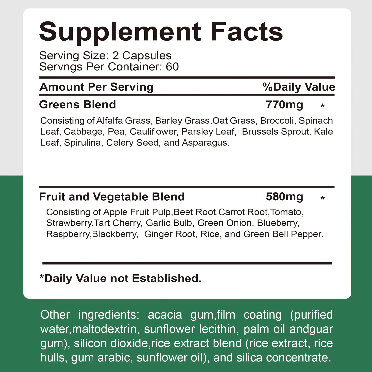 Organic Superfood Greens - Antioxidant, Digestive Support, Energy Boost - 120 Capsules