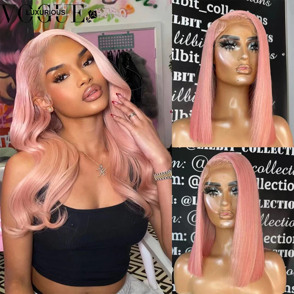 Brazilian Virgin Human Hair Light Pink Colored Wigs Pre Plucked Natural Hairline 13x4 Lace Frontal Wig for Women On Sale