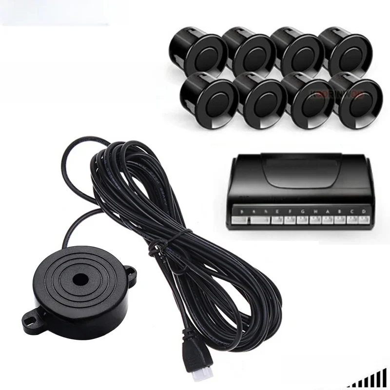 Koorinwoo Einstellbare Lautsprecher-Parktronic Auto-Einparksensoren 8 4 Sensoren Vorne Hinten Summer-Alarm Auto-Detektor Einparkhilfe