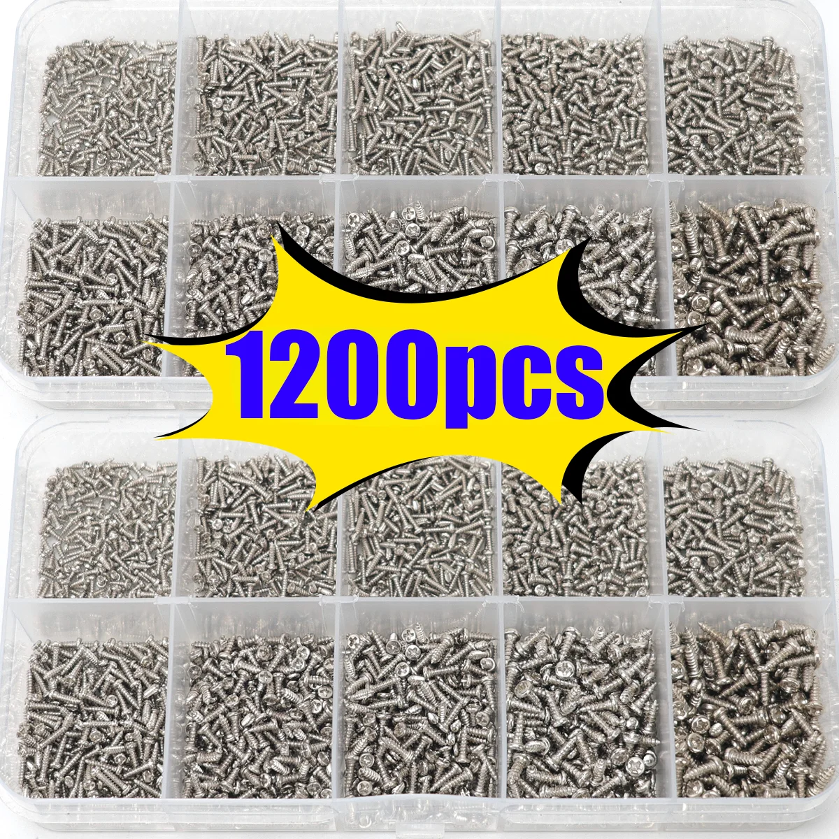 1200pcs Miniature Screw Set, PA Phillips Head Pan Head Miniature Screws, Precision Electronic Screws, M1, M1.2, M1.4, M1.7.