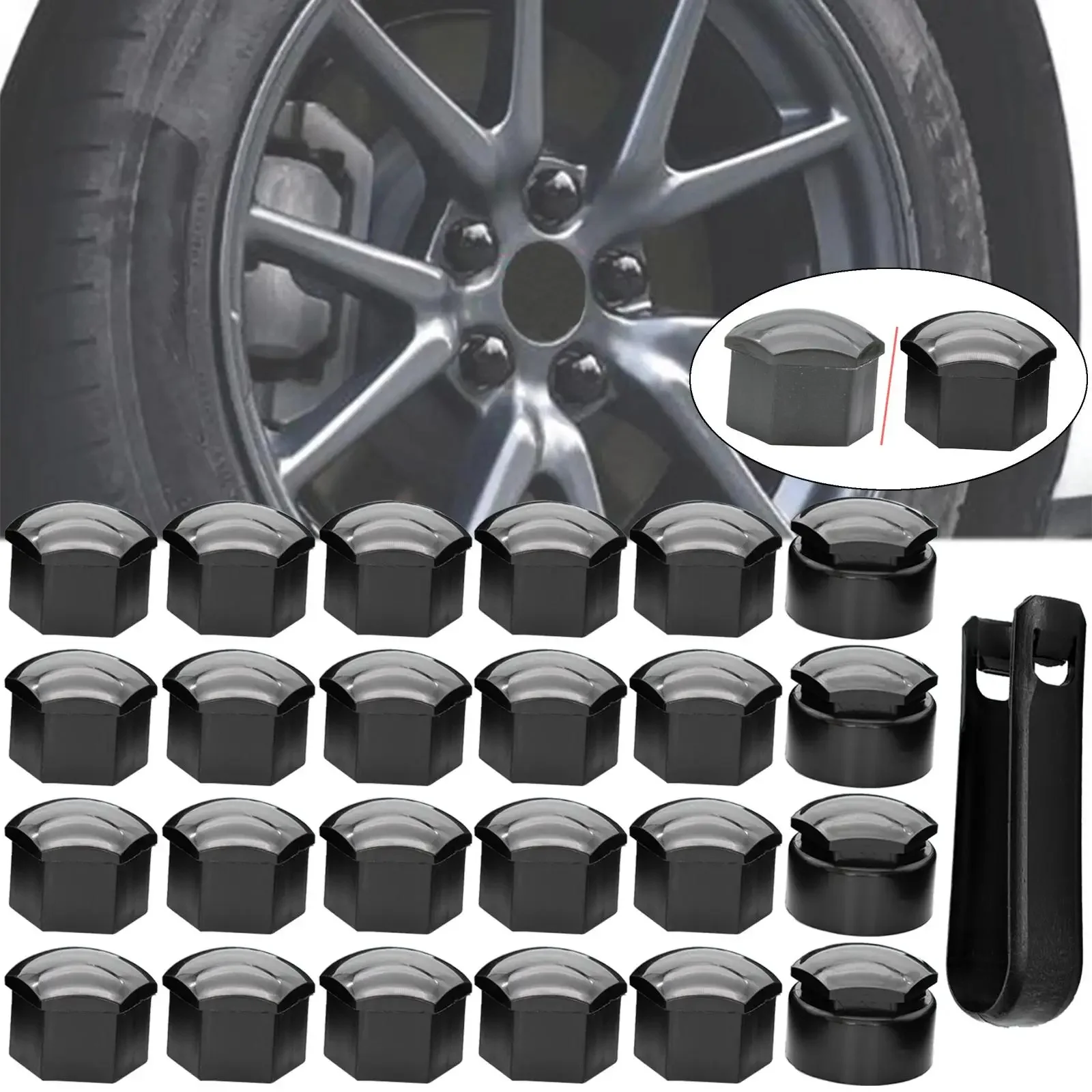 Capuchon d'écrou de roue de voiture, couvercles de protection, outil antirouille, couvercle de vis de moyeu automatique, décoration extérieure de 2,2 de roue, noir et gris, 17mm, 24 pièces