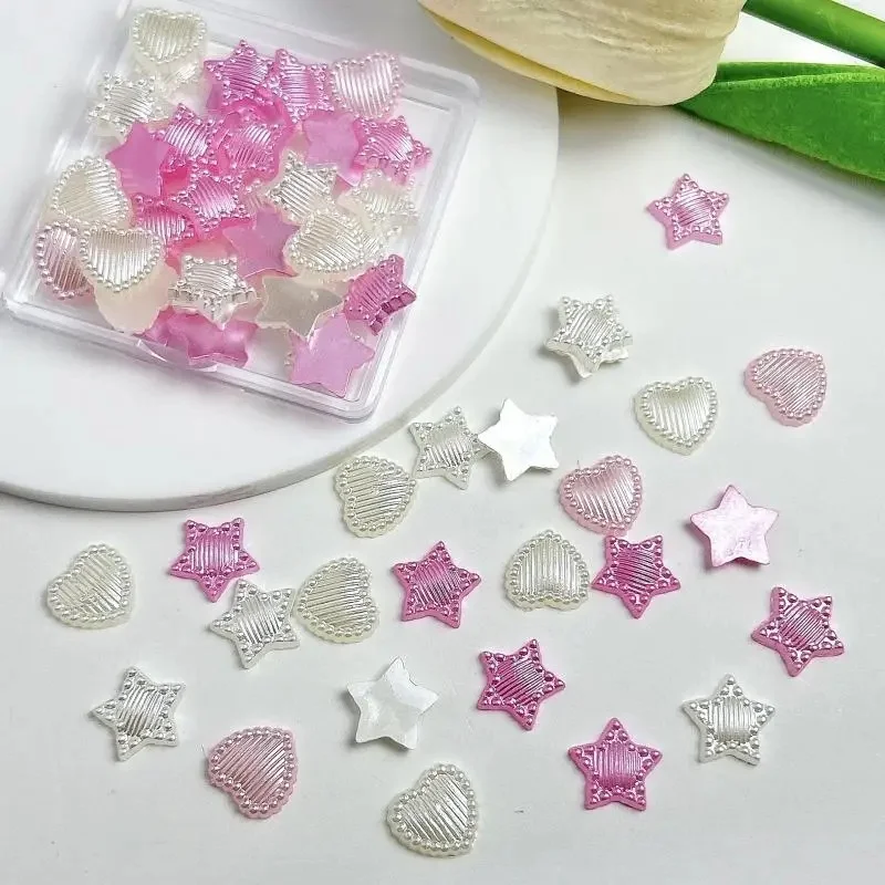 Breloques en résine 3D pour ongles, 100 pièces, couleur unie, minimaliste, rayé, étoile, cœur, décoration pour Nail Art, DIY, style doux, N64.