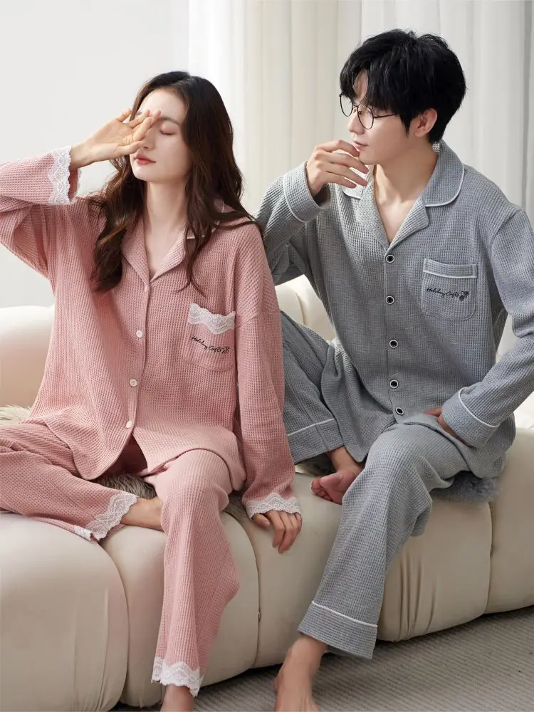 Couple Sleepwear Women\'s Winter Pajamas Cotton women Pyjama Satin Sexy pajama Woman Loungewear Set Underwear Men Nightie