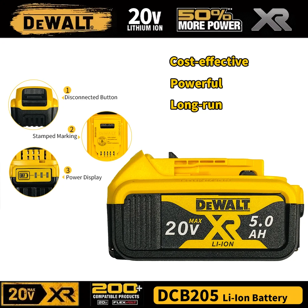 

For Dewalt Battery DCB205 20V Max XR 5Ah High Capacity Lithium Ion Rechargeable Replacement for Cordless Electric Power Tools