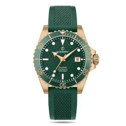 Boderry-relojes de bronce para buzo de titanio, reloj de pulsera de lujo, mecánico automático, deportivo, correas de goma FKM impermeables de 100M