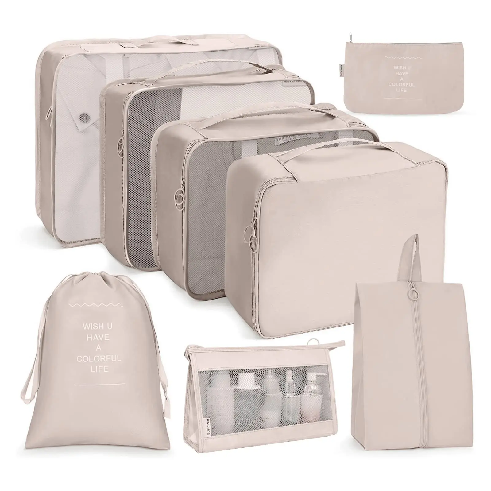 Ensemble d'organisateurs de valise, 8 pièces, cubes de rangement, sacs de voyage imperméables pour vêtements, sacs de rangement pour valise, cubes de rangement avec trousse de toilette, sac à chaussures, sac pour câbles USB