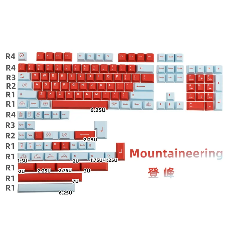 

Колпачки для клавиш GMK Mountaineering, колпачки для клавиш PBT с 142 клавишами, персонализированные колпачки для механической клавиатуры с краской вишневого профиля GMK