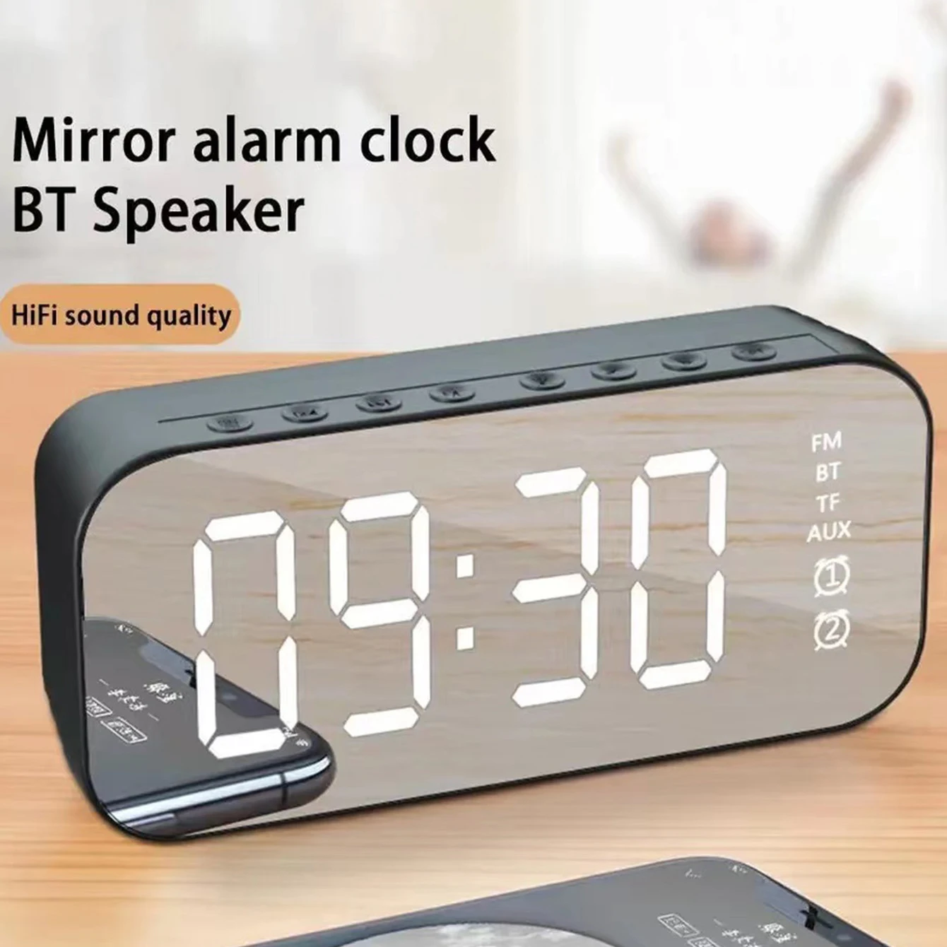 Bluetooth Horn Portable Wireless Speaker Digital Clock Alarm Clock with Fm Radio Hd Stereo Sound