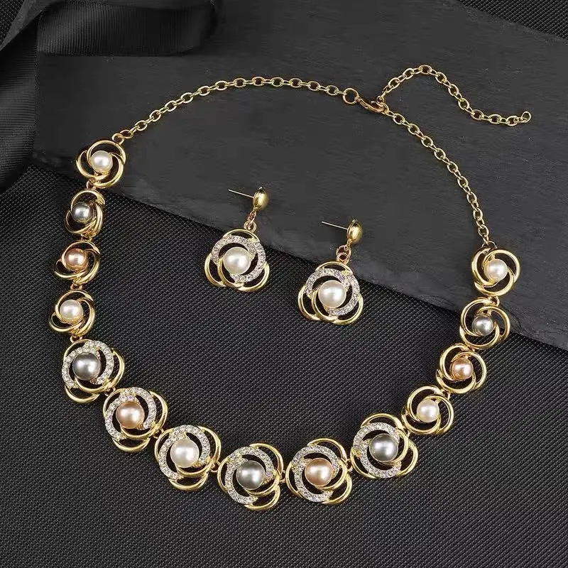 

Opulent Pearl Halo Necklace & Earrings Set