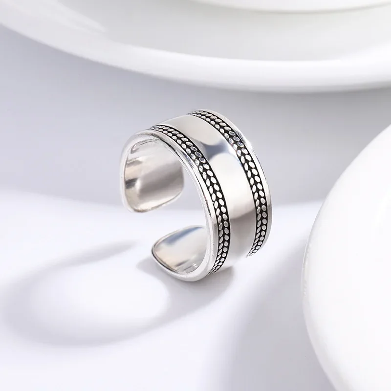 Nowość w 925 Sterling Silver Gładka powierzchnia Regulowane pierścionki dla kobiet Vintage Biżuteria damska Hurtownia — zdjęcie 2