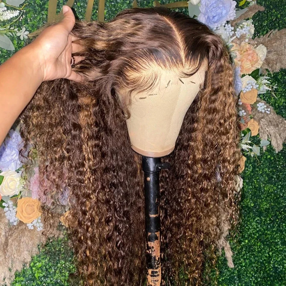 13x6 Highlight Wig Human Hair Deep Curly Brown Lace Front Wig Water Wave 13x4 Honey Blonde Colored Lace Frontal Wigs Human Hair