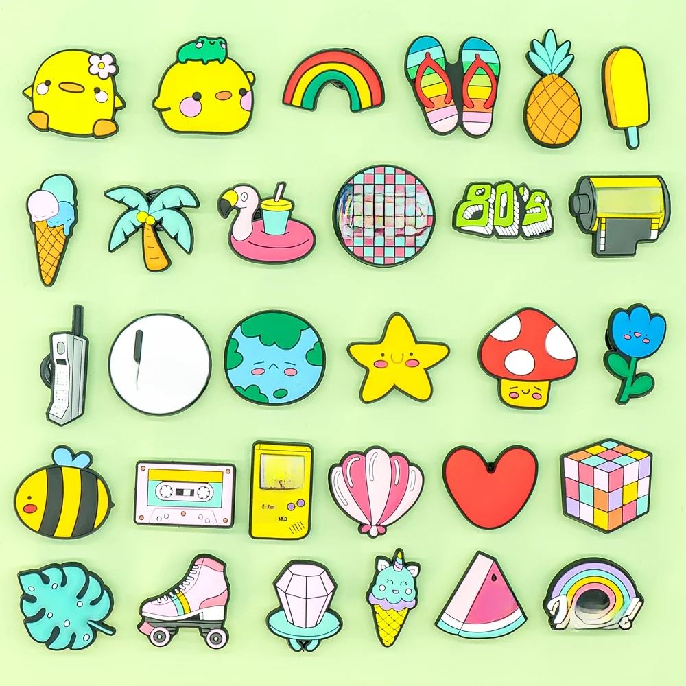 Breloques de chaussures sabots pour femmes, hommes et enfants, flamants, crème glacée, arc-en-ciel, palmier, décorations de chaussures, broches, boucles, 1 à 30 pièces