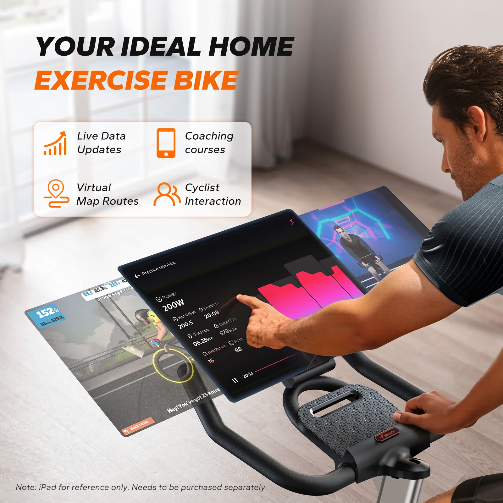 MERACH Magnetisches Heimtrainer-Fahrrad mit 350 lbs Tragkraft, Geräuscharm, für Indoor-Workouts, Hochbelastbares Stationäres Fahrrad für Heimgymnastik, Spinning-Bike mit Exklusiver APP-Training-App, Anpassbare Sitz- un – Detail 7