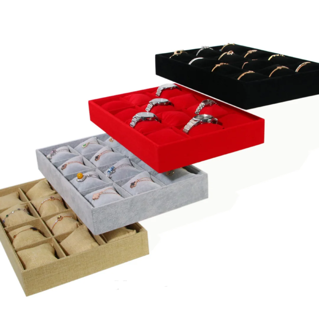 Velvet Jewelry Organizer Drawer Insert Watch Display Case Earring Holder for Dresser Countertop Storage Box for Watch Bracelets