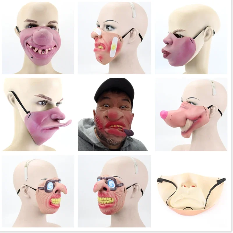 Horror maska Halloween lateksowe śmieszne dorosłe maski na maskaradę bal maskowy pół twarzy na imprezę Cosplay Decor straszna maska na Halloween maska Halloween nos — zdjęcie 2