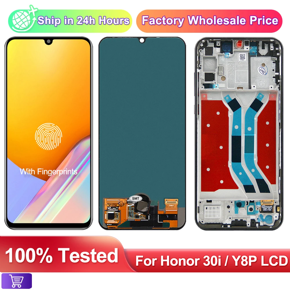 

Amoled 6.3" For Honor 30i LRA-LX1 LCD display+Touch Screen Digitizer Assembly Replacement For Huawei Y8P 2020 LCD With Frame