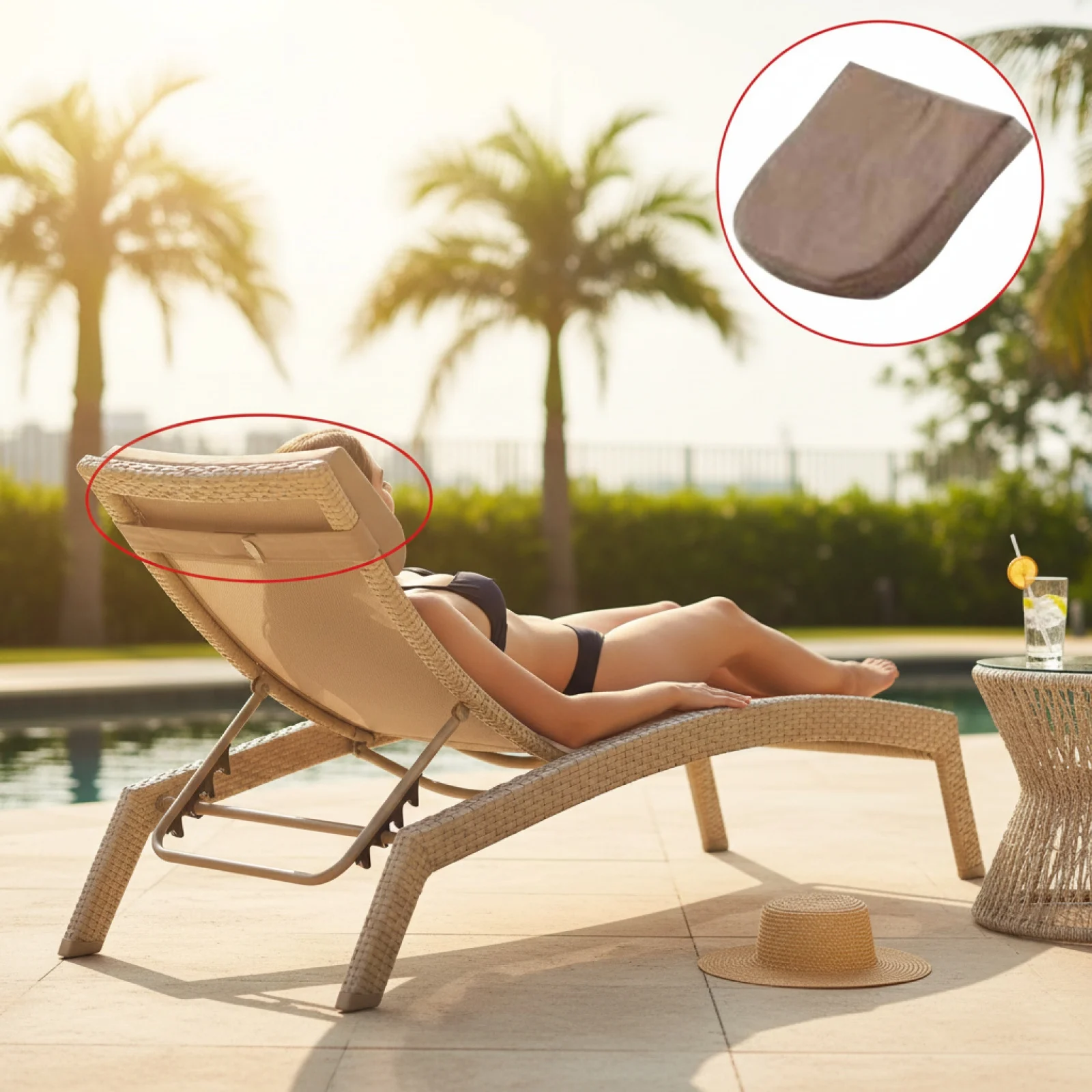 Detachable Replacement Headrest Pillow For Face Down Tanning Lounger Soft Padded Head Cushion For Outdoor Sunbathing Chair