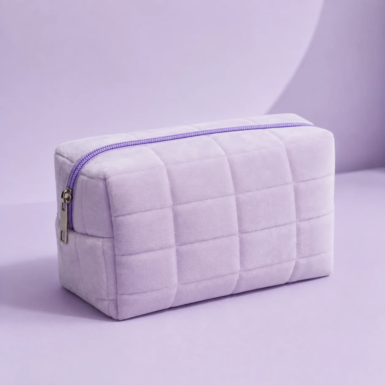 Lavender Quilted Cosmetic Pouch Lightweight Plush Makeup Bag for Everyday Carry Must Have
