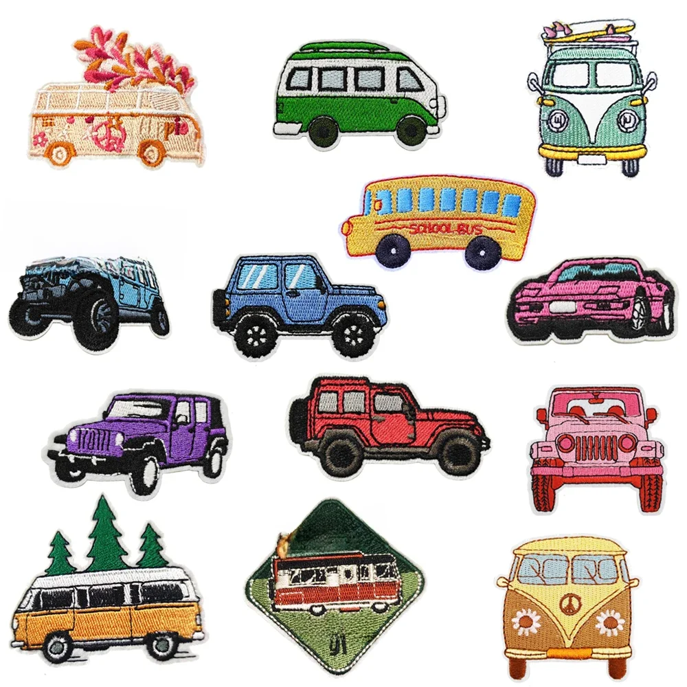 Dessin animé mignon voiture moto vélo emblème vêtements accessoires Badge autocollant brodé broderie autocollant patchs à repasser