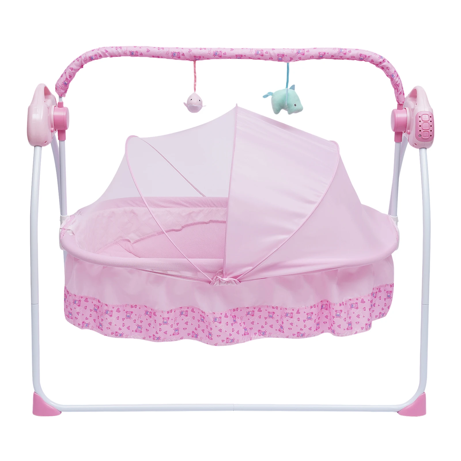 Berceau à bascule électrique pour bébé, balançoire automatique, lit de couchage, Bluetooth, mains libres, pliable et portable, rose, enfant