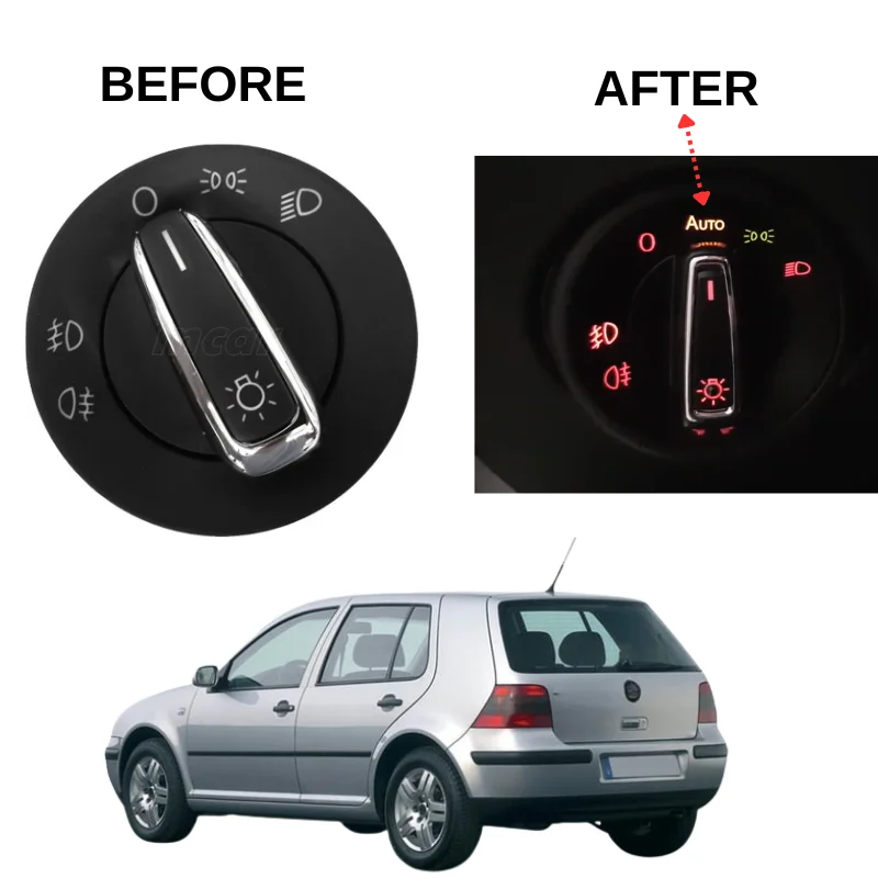 Automatic Headlight Switch Built-in Auto Light Sensor Plug and Play For VW Golf 4 1998-2004 Chrome Knob No Coding