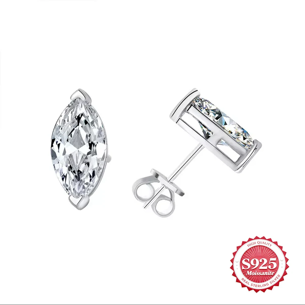 

VVS 2 Carat Marquise Cut Synthetic Moissanite Stud Earrings S925 Sterling Silver Men Woman Engagement Jewelry Fashion Trend