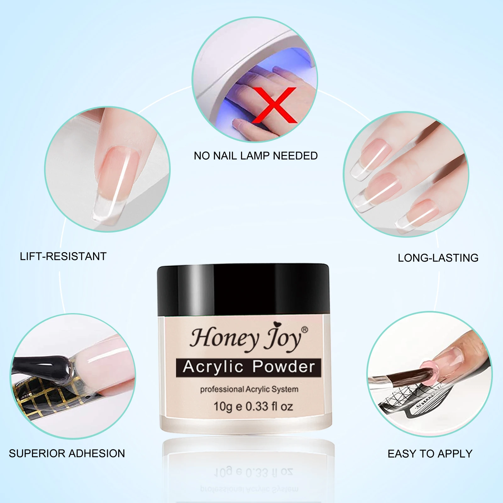 Honey Joy Acrylic Nail Powder Pink White Clear Professional Acrylic Powder for Nails Extension Carving French Crystal Nail Art