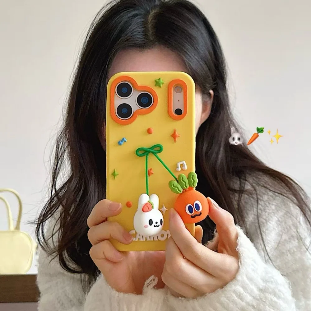 

Cute rabbit radish pendant mobile phone case, suitable for iPhone 15/14/16/17 Pro Max, Korea INS new shockproof protective case