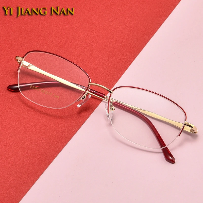 

Women Fashion Eyewear Semi Rim Optical Glasses Frame Prescription Eyeglasses Flexible Temples Female Light Elegant Spectacles