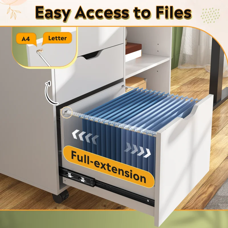 GALAXHERO 3 درج خزانة ملفات خشبية خزانة ملفات جانبية متنقلة أرفف تخزين مفتوحة حامل الطابعة منظمة المكتب المنزلي #6