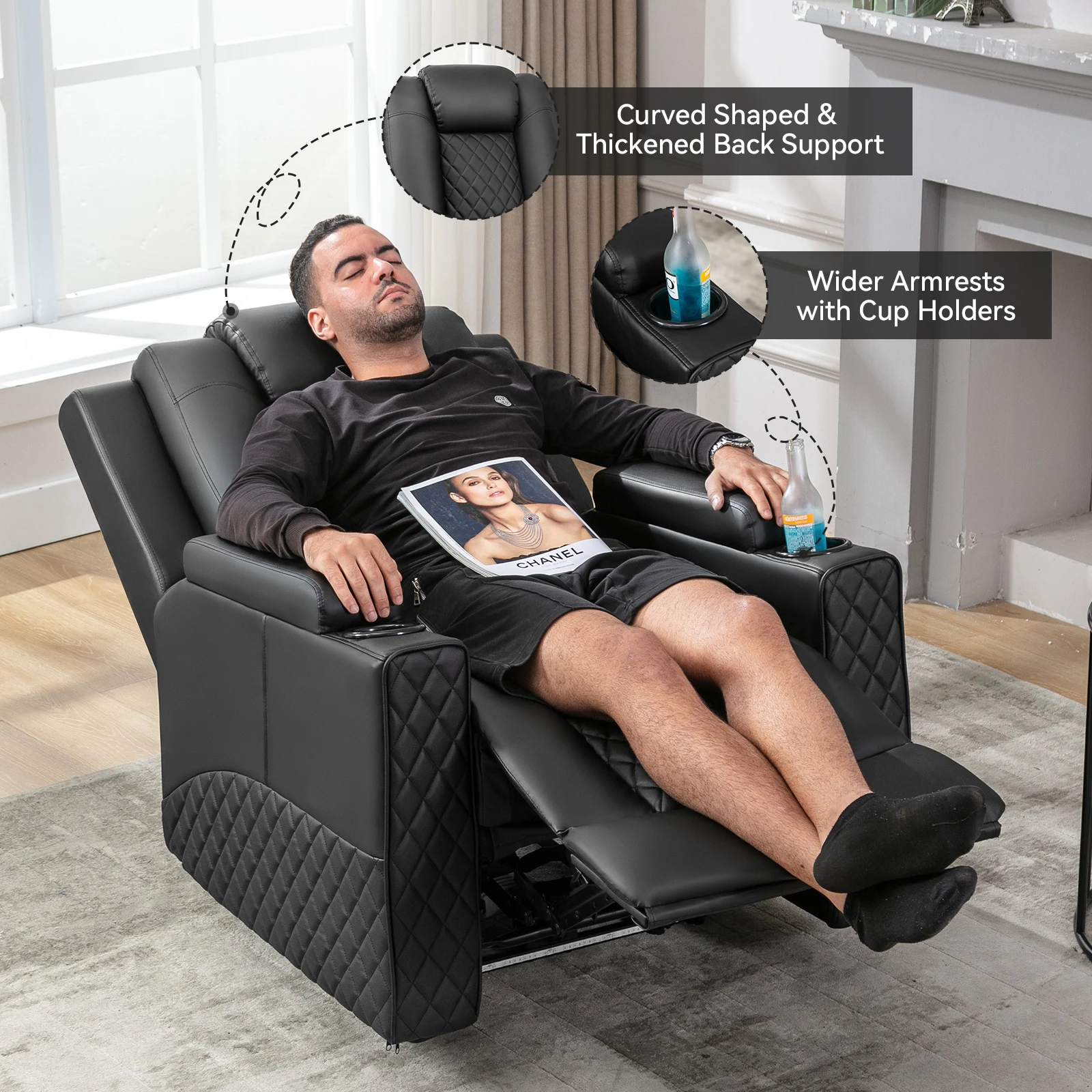 Comhoma-Fauteuil inclinable électrique en cuir PU, canapé inclinable de massage électrique, porte-gobelets, éclairage LED