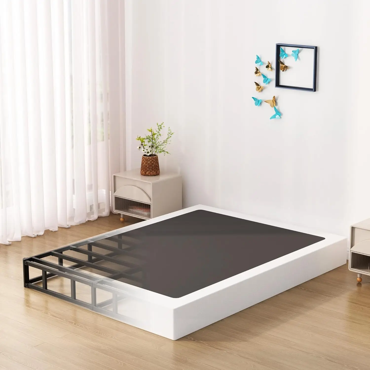 Resorte de caja metálica de perfil bajo de 7 pulgadas para cama Queen, soporte de 3000 libras: sin ruido, fácil montaje con cubierta de tela