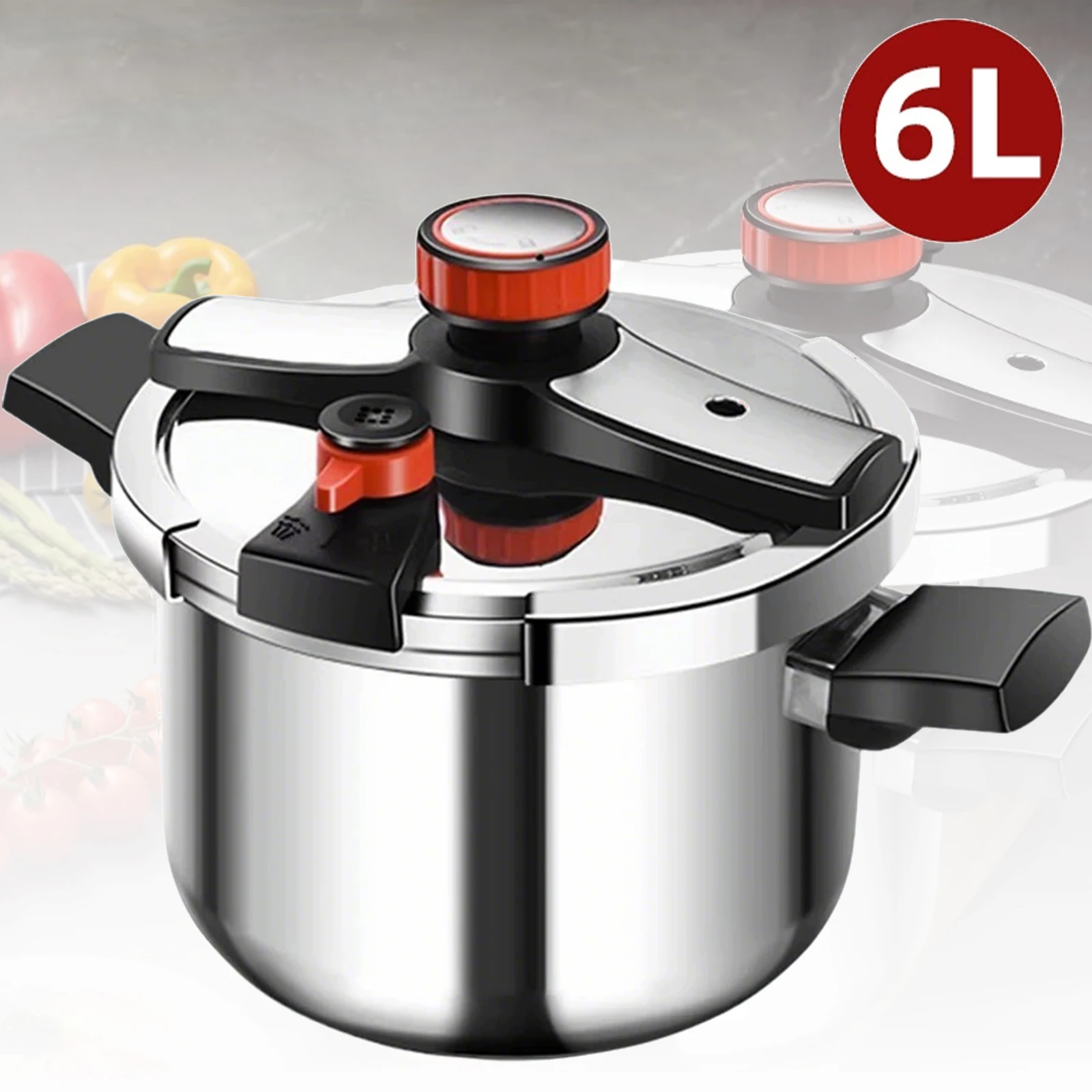 Casserole à pression en acier inoxydable 304 de 6 L, pot anti-explosion réglable à 3 vitesses pour gaz et induction, grande capacité pour la cuisine à domicile