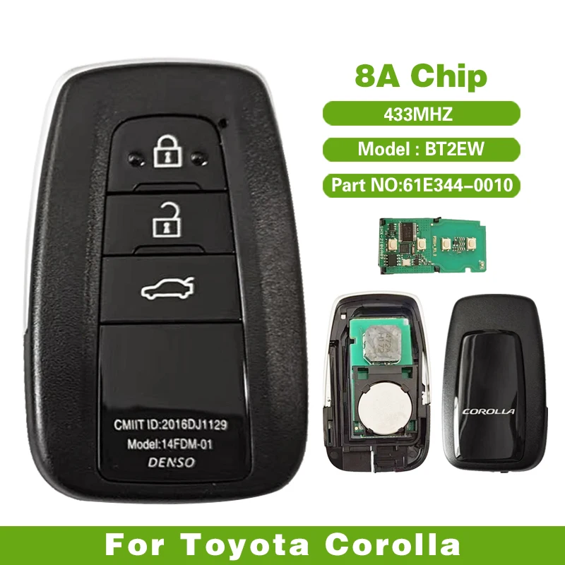 

CN007125 Replacement 3 Button Smart Key For Toyota Corolla 433mhz Fit for Model BT2EW Board Number 61E344-0010