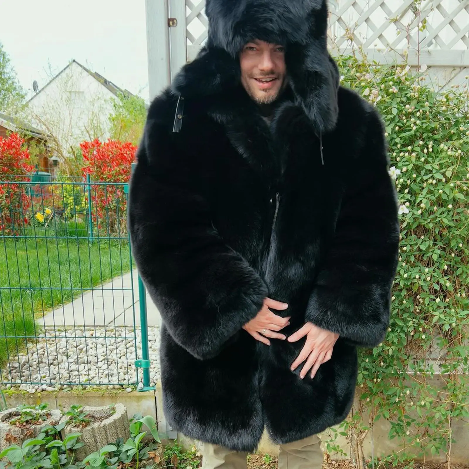 Long Black Natural Fox Fur Coat with Turn-down Collar High Quality Fashion Man Winter Genuine Full Pelt Fox Fur Coats Luxury