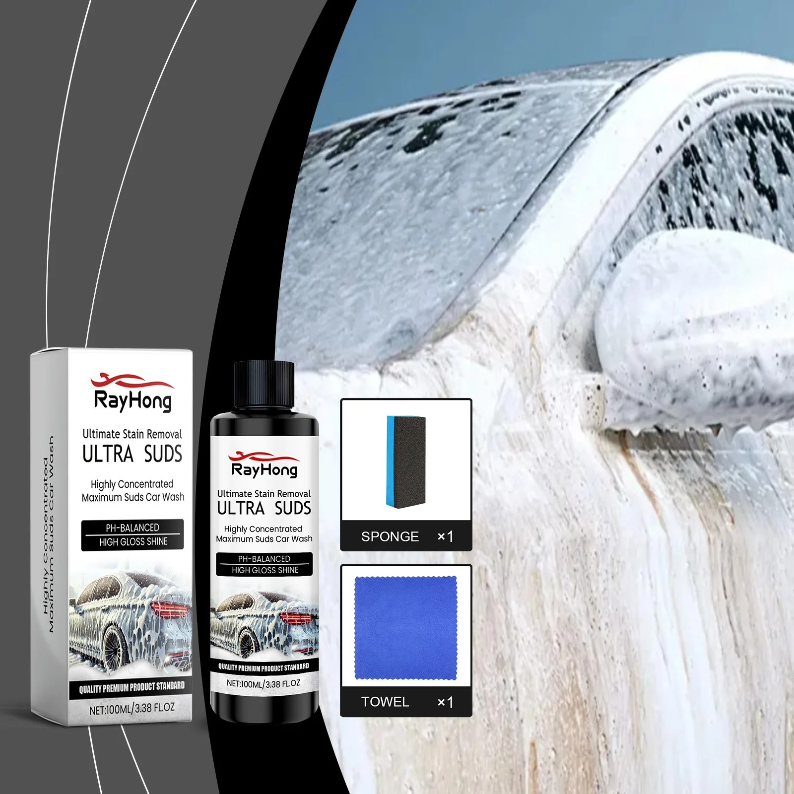 

Rayhong 100 мл жидкость для удаления пятен с губкой для удаления дождевой воды, масляная пленка на лобовом стекле, шампунь для удаления кузова автомобиля