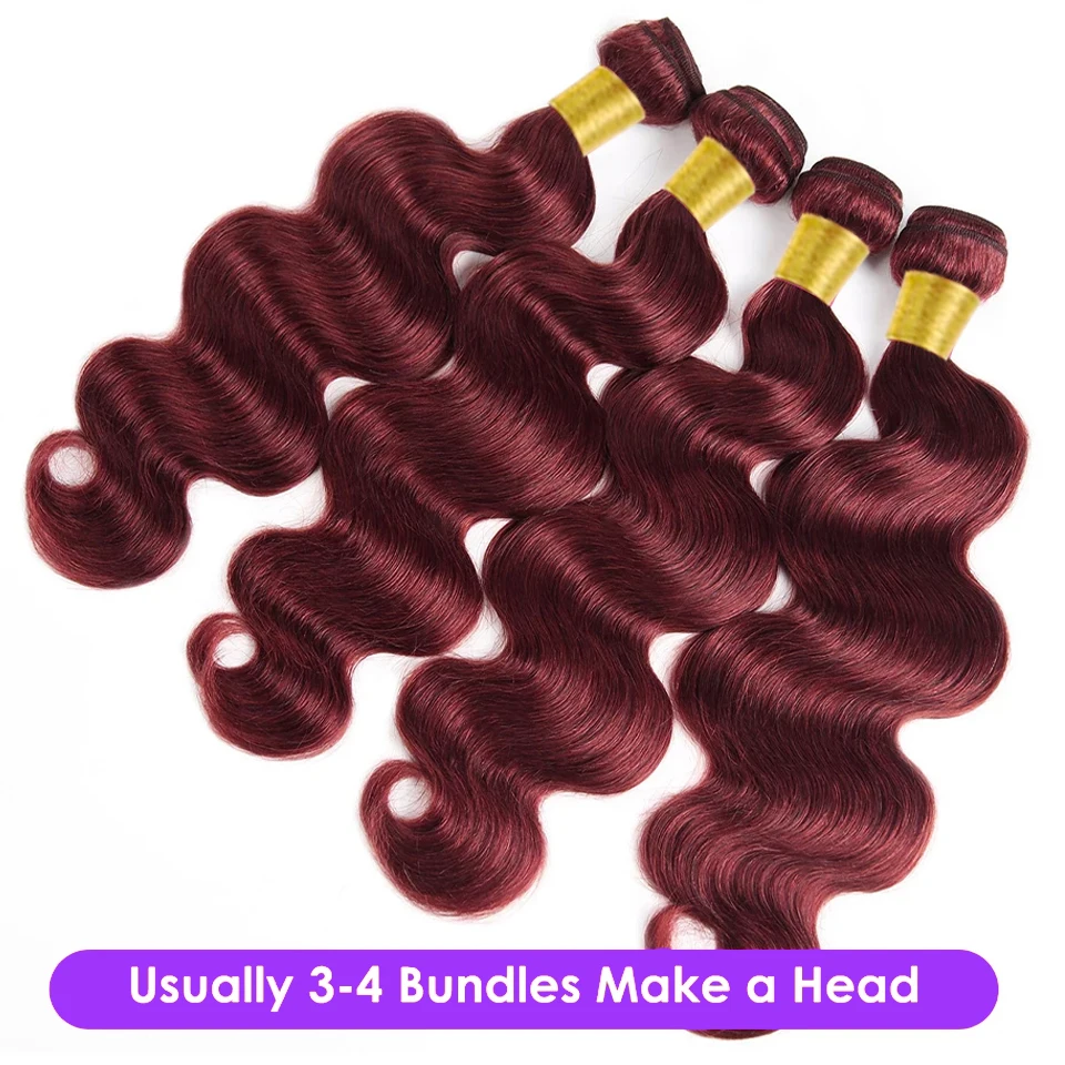 Brazilian Human Hair Bundles 99J Burgundy Color Body Wave Bundles Red Color Human Hair Bundle Bulk Hair Extensions Remy Weaving