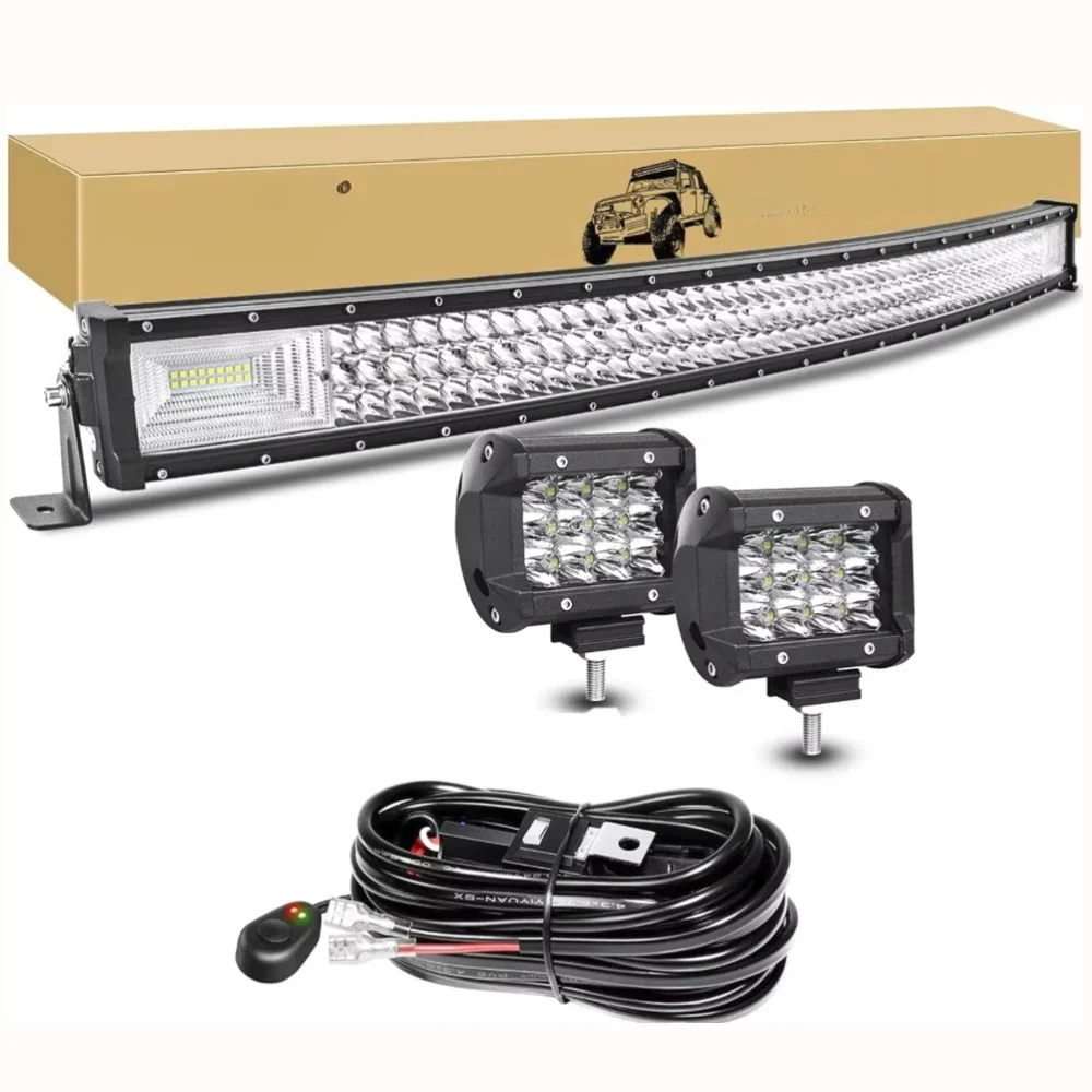 7D 22 - 52-calowy Zakrzywiony LED Light Bar Off Road o mocy 270W-675W z zestawem przewodów do lamp roboczych 2x36W, 12V 24V, listwa LED do samochodu, Jeepa, ciężarówki, 4x4, łodzi — 2