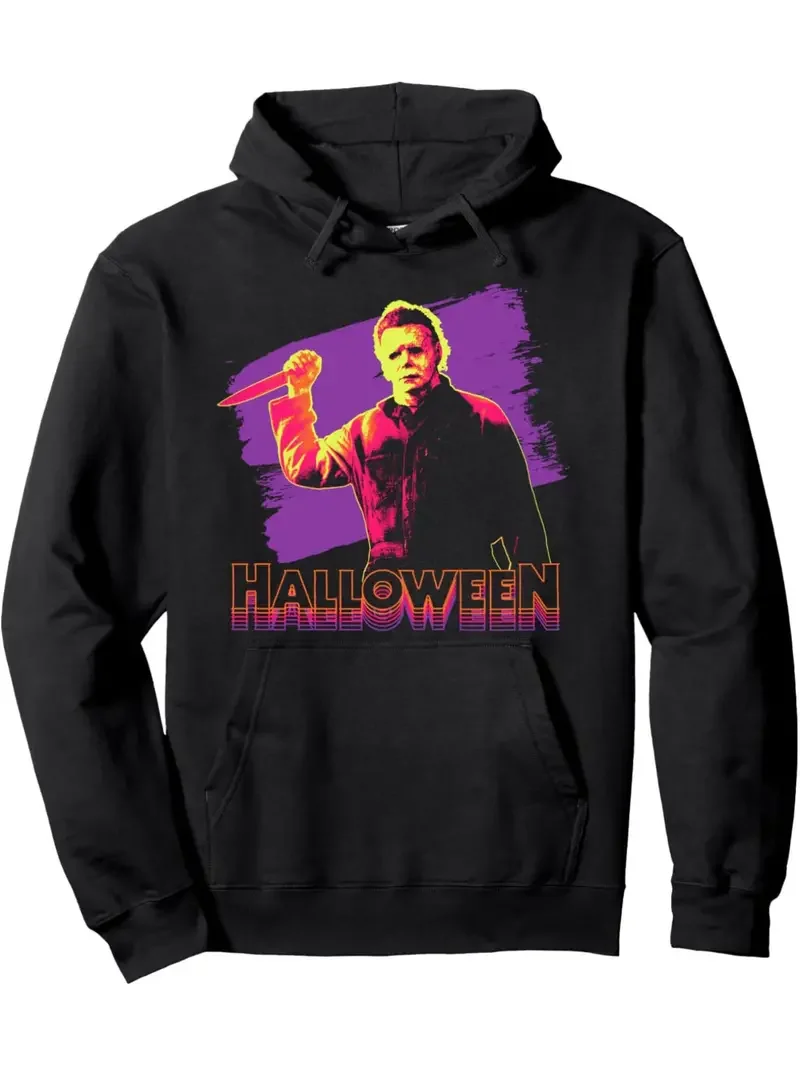 New Halloween Men's Streetwear, Michael Myers Neon Horror Graphic Print Fashion Cotton Soft Halloween Party Hoodie