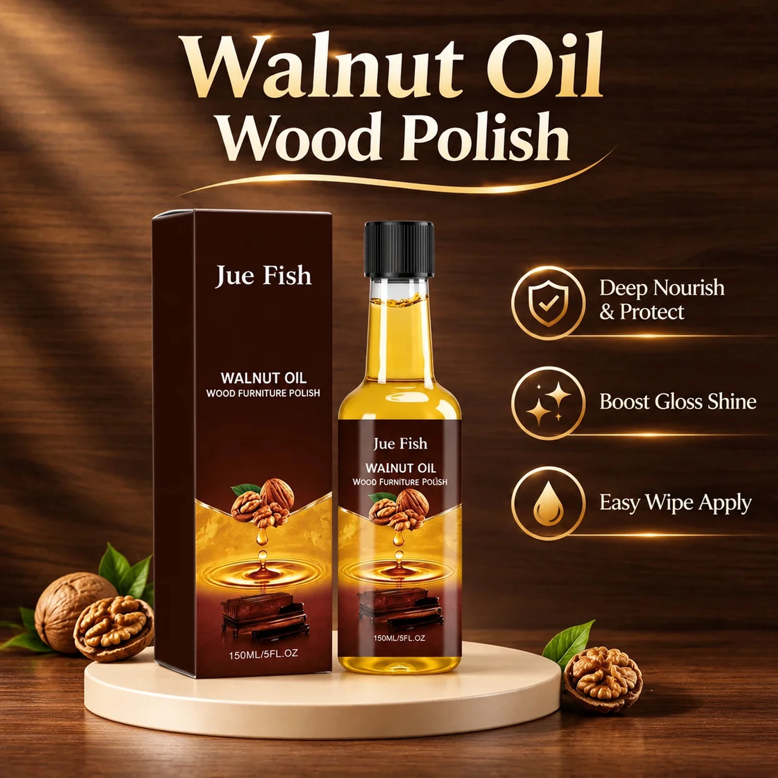 Walnut Oil Wood Furniture Polish Deep Nourish Boost Gloss Long Lasting Protective Layer Easy Apply For Daily Home Wood Care