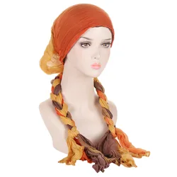 Turbante de trenzas musulmanas preatadas para mujer, Hijab para cáncer, sombrero de quimio, bufanda para el cabello, accesorios para mujeres, sombreros de quimioterapia