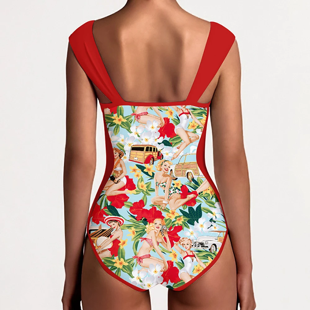 Maillot de bain rouge une pièce rétro, sexy, imprimé, bikini, jupe d'été, vêtements de plage, grande taille, luxe, 2022