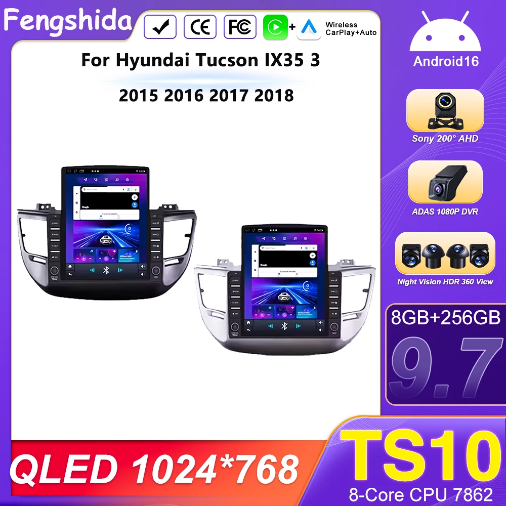 9,7 ''Android 16 estéreo para coche Auto radio DVD para Hyundai Tucson IX35 3 2015 2016 2017 2018 navegación GPS multimedia carplay
