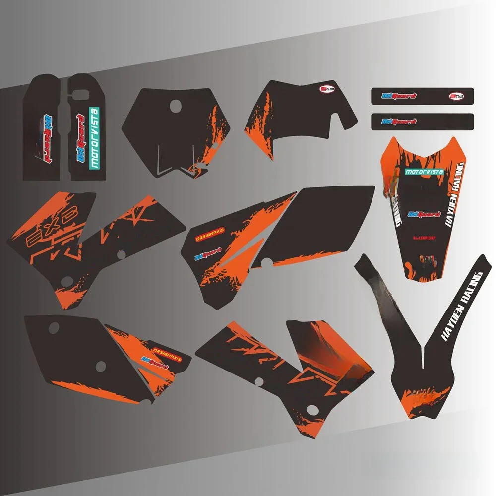 For KTM 125 200 250 300 400 450 525 540 EXC 2005 2006 2007 Full Graphics Decals Stickers Kit Custom Number Name Stickers — 2