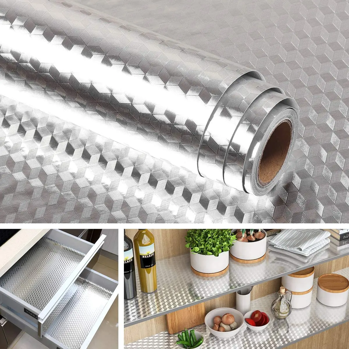 Kitchen Wall Stickers Self-Adhesive Aluminum Foil Anti-Oil Wall Stickers Suitable for Countertops Drawers Cabinets Shelves Line