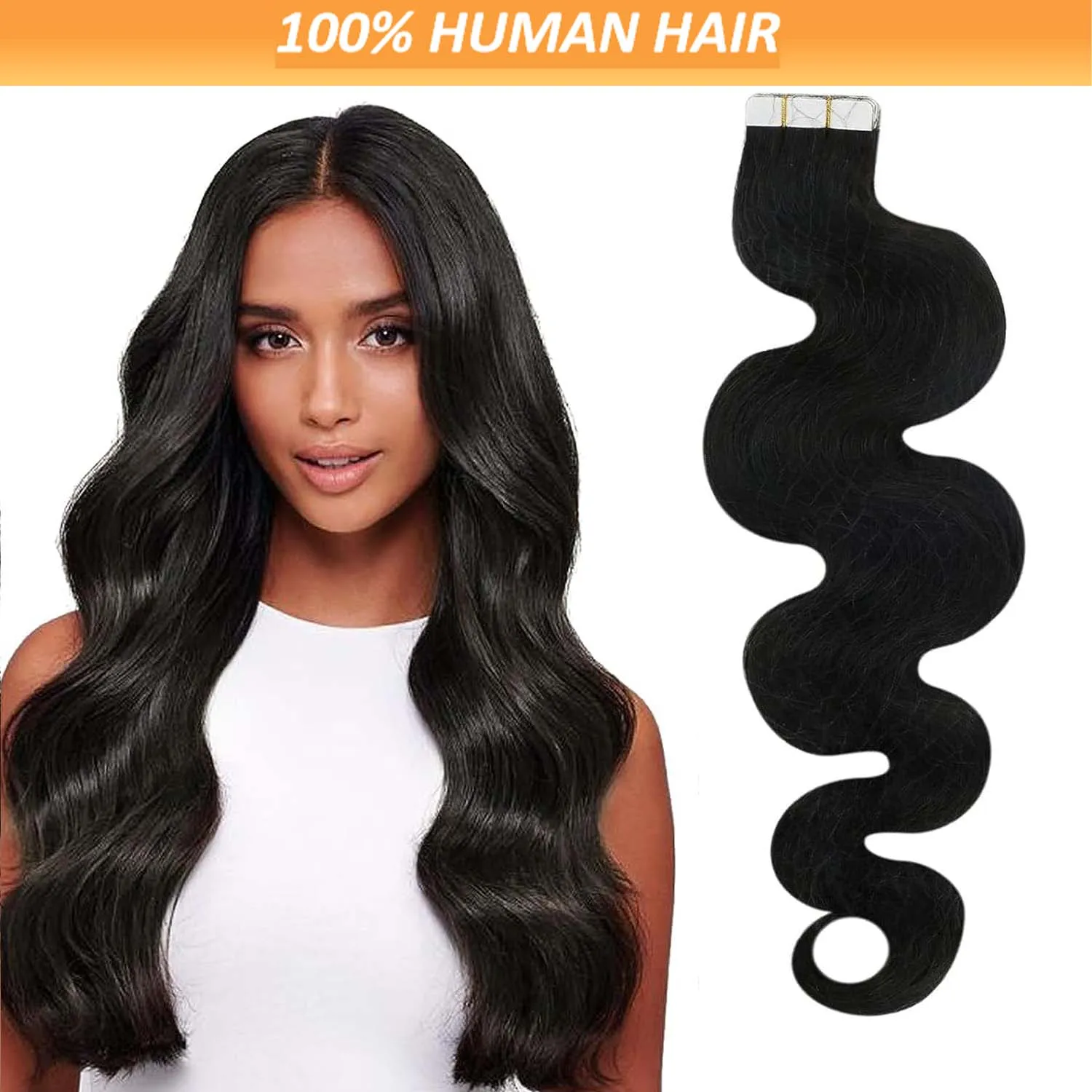 Extensiones de cabello con cinta ondulada para mujeres negras, 100% de cabello humano Remy, extensiones de cinta de cabello humano, extensiones negras naturales