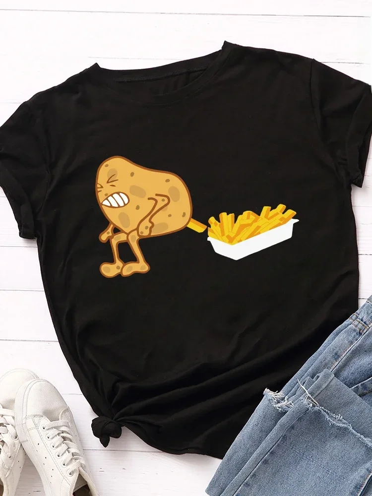 Lustige Kartoffel Frites Druck Frauen T Shirt Kurzarm O Neck Lose Frauen T-shirt Damen T Shirt Tops