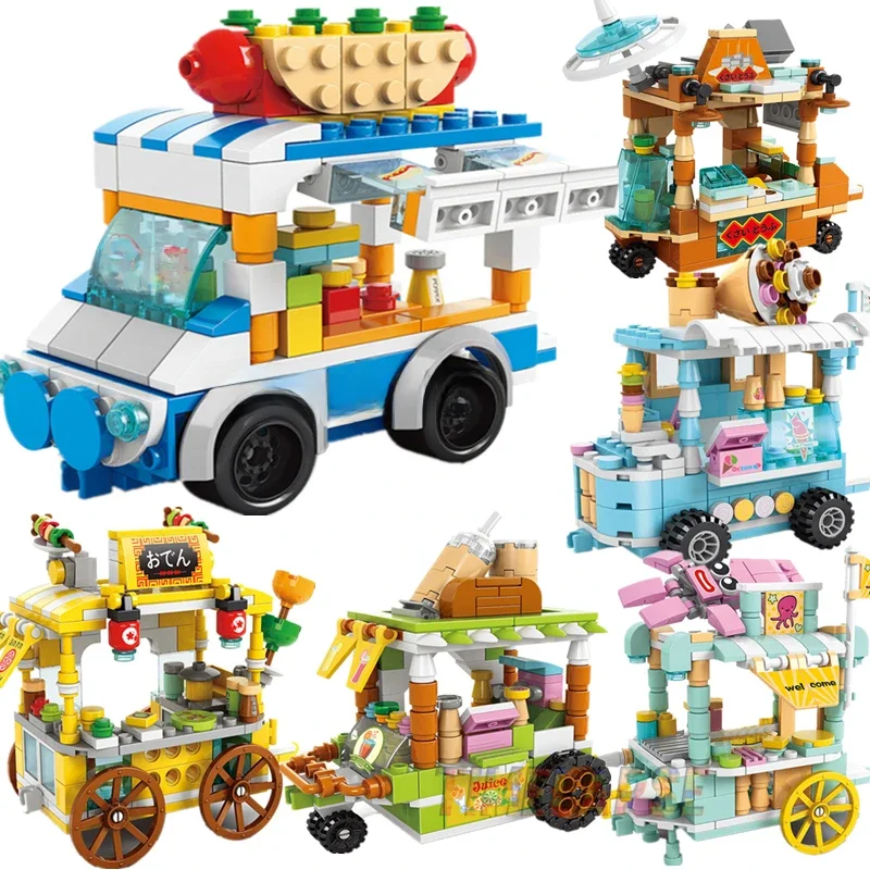 DIY Architectuur IJsjeswagen Winkel Straatzicht Voedsel Bouwstenen Kit Meisjes Stenen Klassieke Filmmodel Speelgoed - afbeelding 2